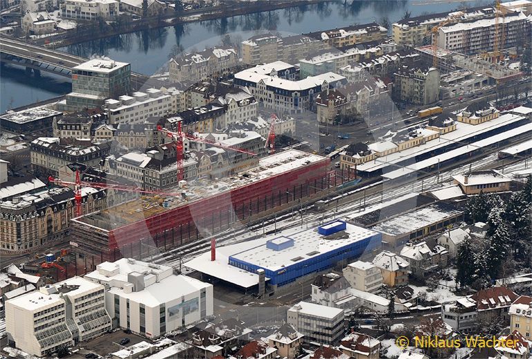 Foto: Bahnhofneubau in Solothurn im Jahr 2008. (Luftaufnahme von Niklaus Wächter)