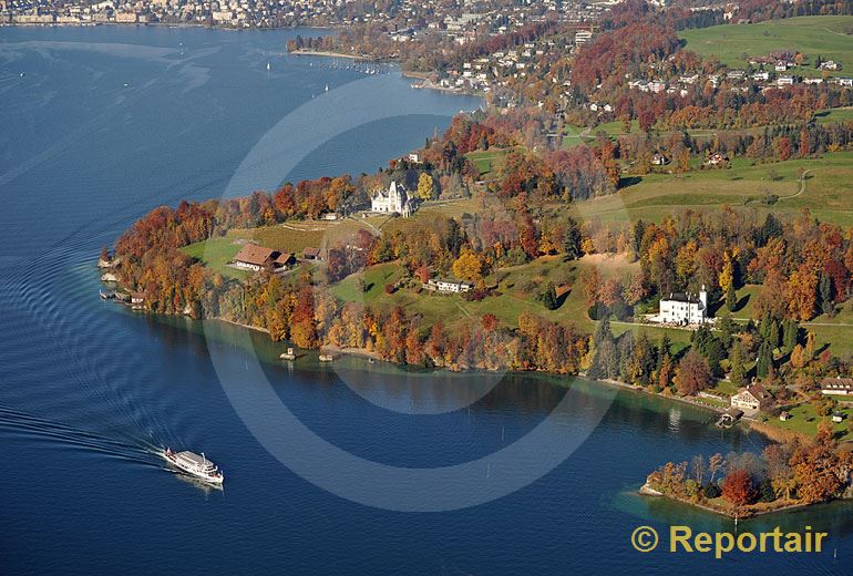 Foto: Meggenhorn an der Grenze zwischen Meggen und Luzern im Herbst. (Luftaufnahme von Niklaus Wächter)